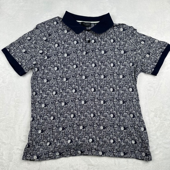 Ted Baker Other - Ted Baker Mens Polo 3 Medium Fits Small Navy Polka Dot Short Sleeve Geometric